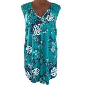 Daniel Rainn Sleeveless Blouse Women 2X Teal Floral Crocheted Lace Back NWT Top